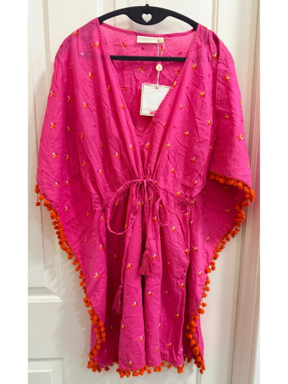 Shiraleah Pink Embroidered Pom Pom Cover Up NWT